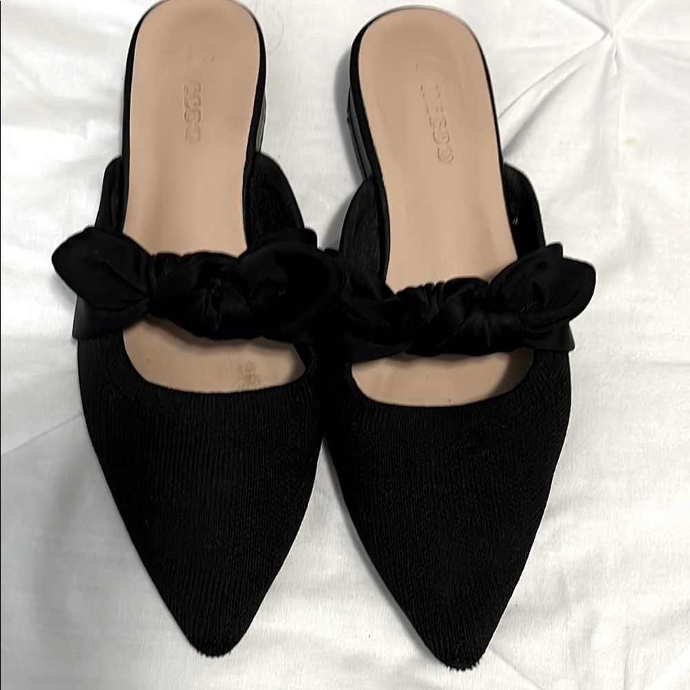Black Mules with Bow Detail